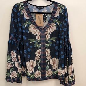 Navy floral chiffon blouse